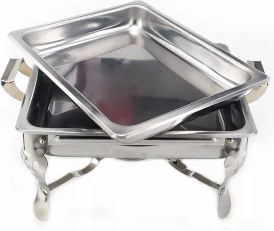 Alora Chafing Dish chrome - Set van 3 - voedsel verwamer - voedsel warmhouden - met deksel - buffetwarmer - roestvrij staal - chrome - warmhoudplaat - bain maria - warmhoudbakken - 35 x 28 x 25cm - Warmhoudschalen — afbeelding 5