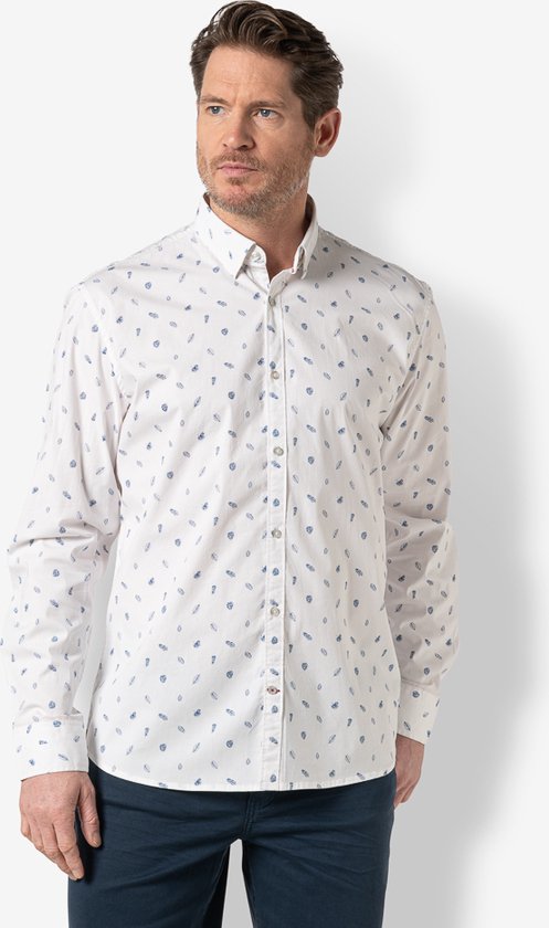 Twinlife Heren shirt small leaves - Overhemden - Duurzaam - Elastisch - Wit - 3XL