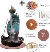 LotaHome - Main cascade d' Encens - Brûleur d'encens - Ensemble complet - Comprenant 120 cônes de parfum, 30 bâtons d'encens, 40x spirale d'encens, 1 sous-verre, 1 porte-spirale - Porte-brûleur conique - Brûleur de Geur - Turquoise -