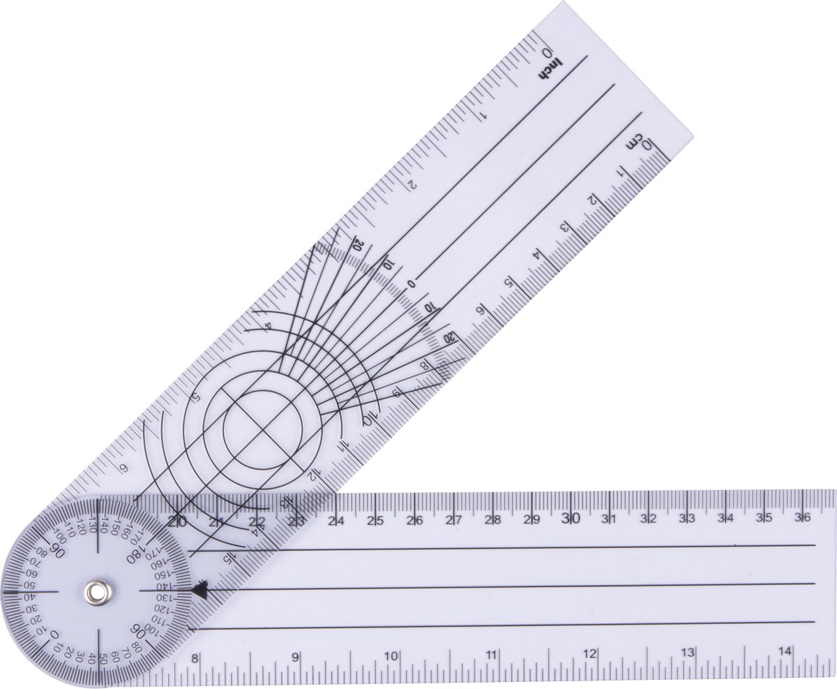 Goniometer - 0° tot 360° per 2° gradenboog - hoekmeter - geneeskunde - lichamelijk onderzoek - meetinstrument bewegingsonderzoek