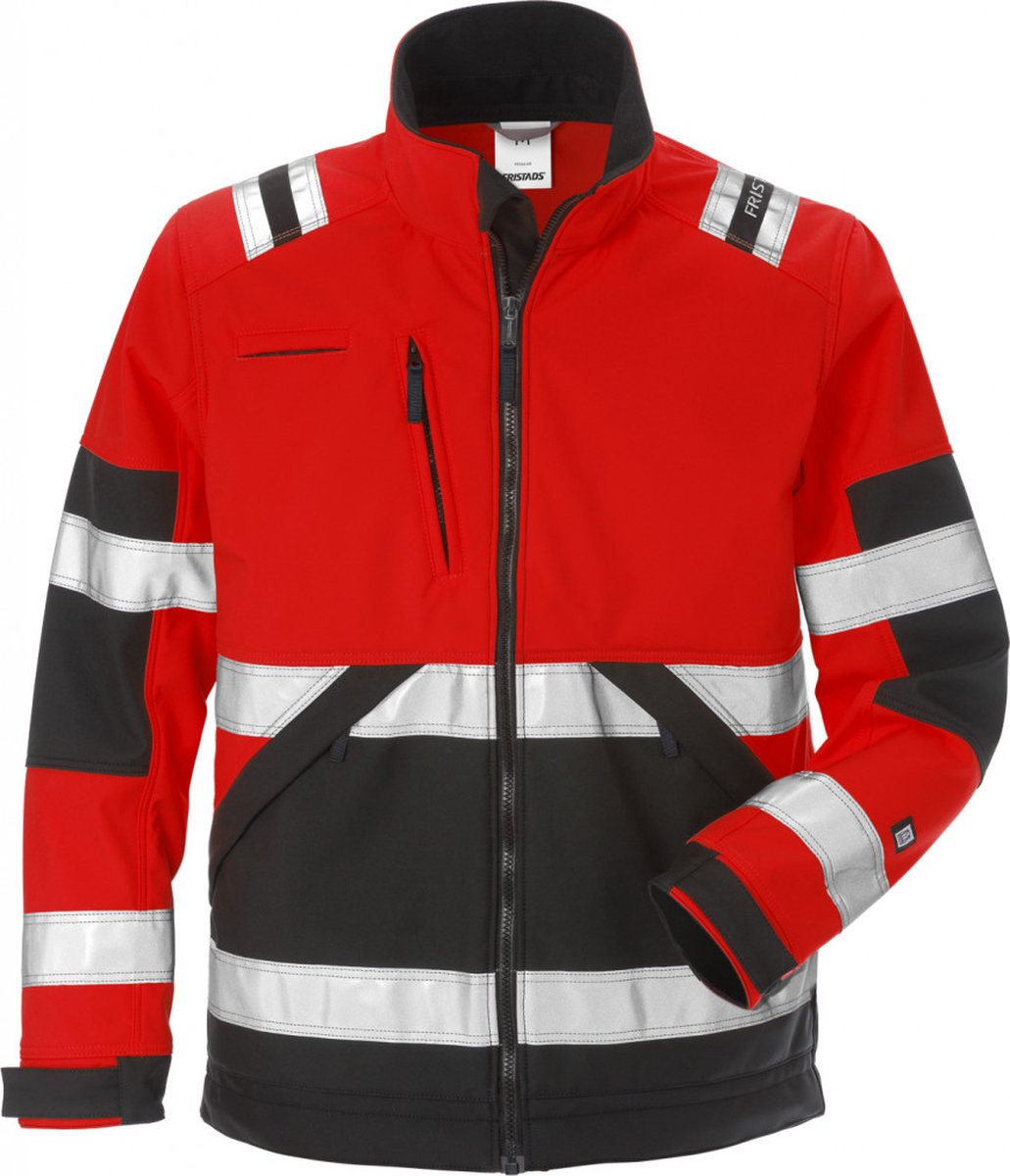 Fristads Hi Vis Softshelljack Klasse 2 4083 Wyh - Hi-Vis rood/zwart - M