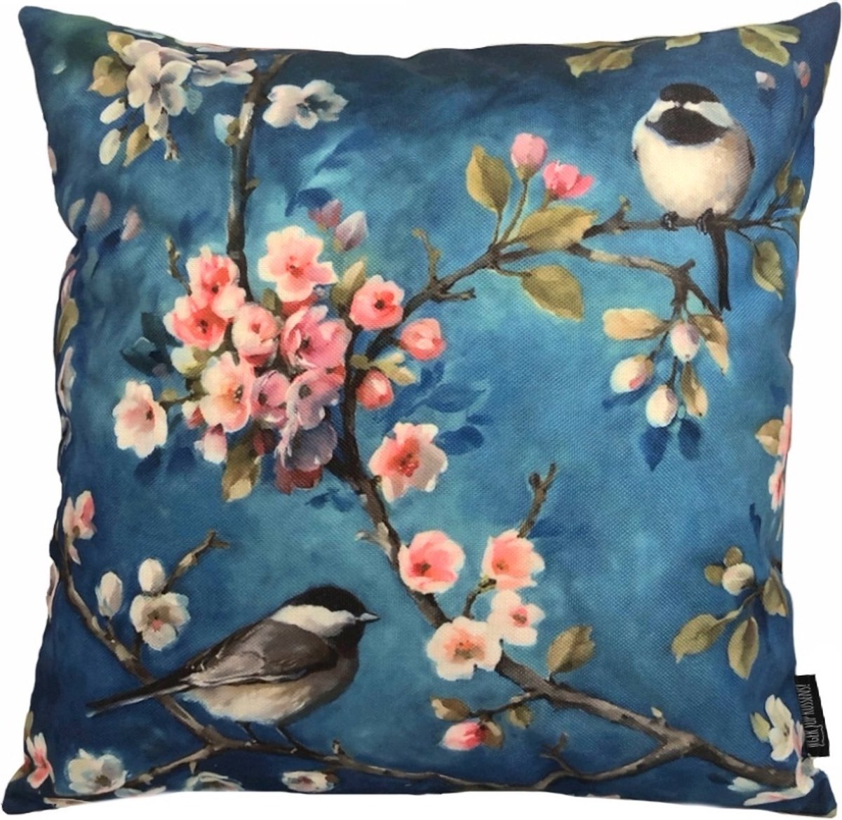 Gek op Kussens! Sierkussen Parus Major #2 | 45 x 45 cm | Katoen/Linnen Blauw/Roze