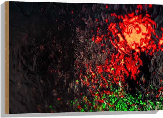 Hout - Foto van Rood en Groen Licht achter Glazen Wand - 75x50 cm - 9 mm dik - Foto op Hout (Met Ophangsysteem)