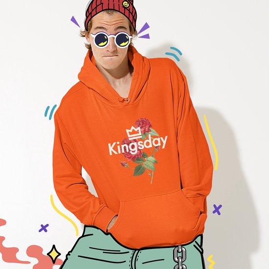 Oranje Koningsdag Hoodie Kingsday Rose - Maat XXL - Uniseks Pasvorm - Oranje Feestkleding