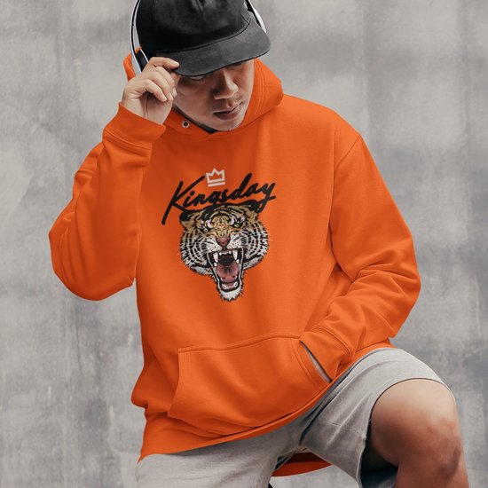 Oranje Koningsdag Hoodie Kingsday Tiger Crown - Maat 3XL - Uniseks Pasvorm - Oranje Feestkleding