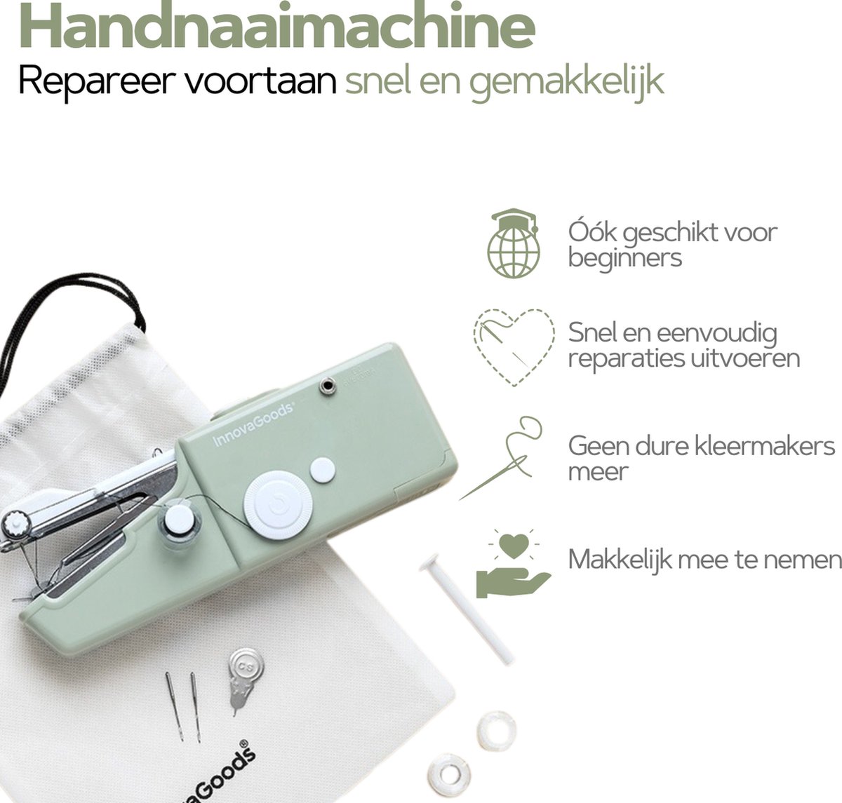 Machine à coudre Innovagoods Mini Machine à Coudre Portable avec LED  CoupeFil et Accessoires Sewny Vert