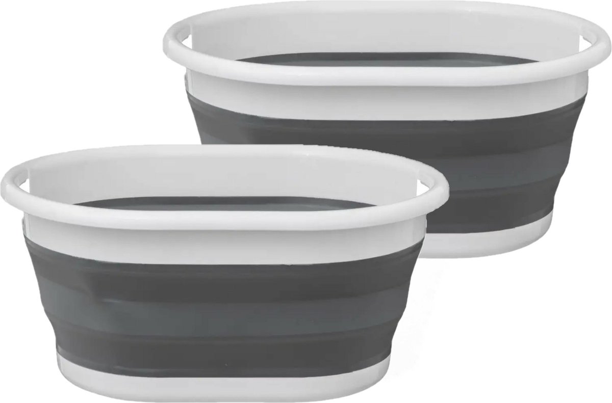 Goedkoopste 5Five Wasmand opvouwbaar met handvatten - 2x stuks - kunststof - 21L - grijs/wit - 54 x 39 x 23 cm