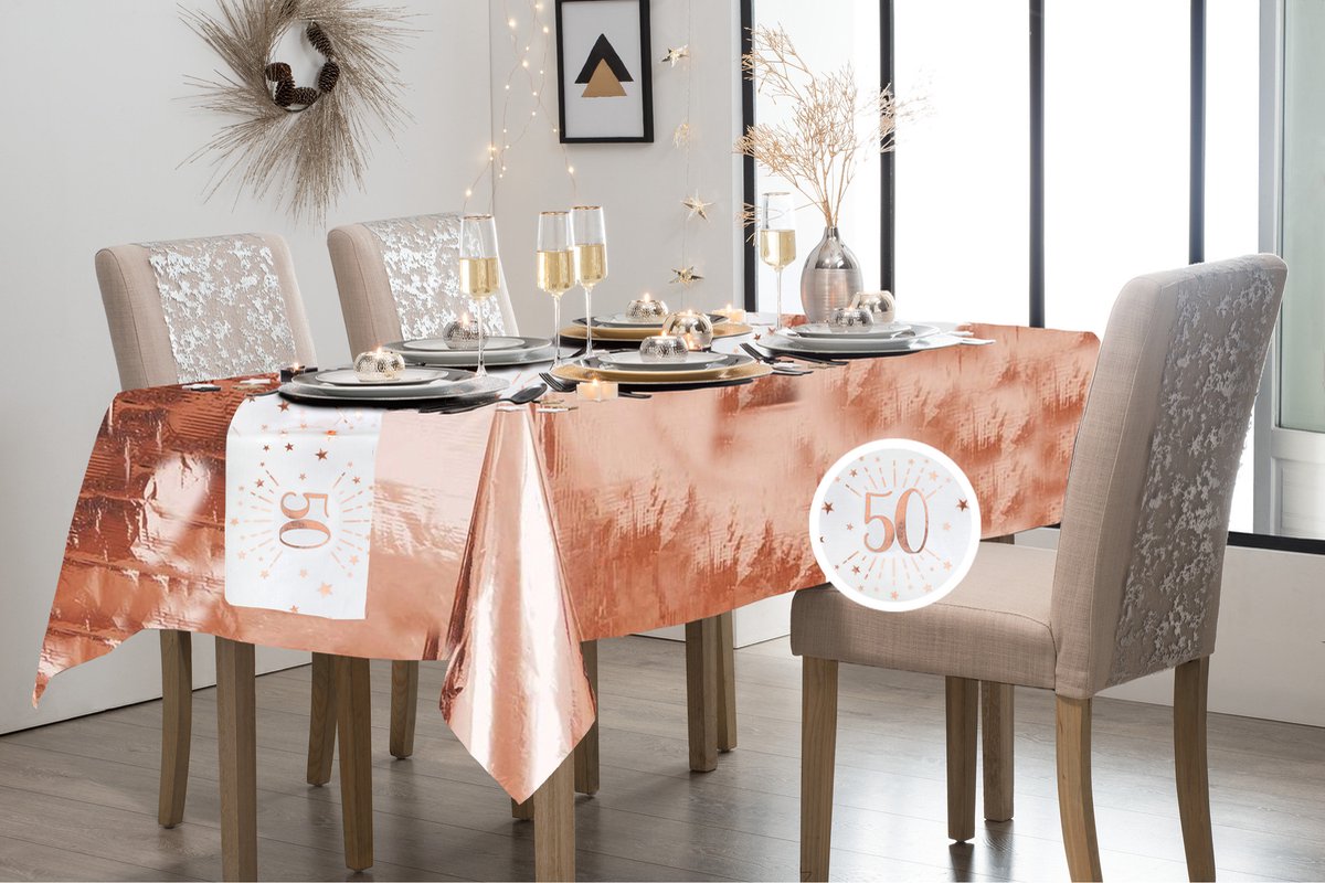 Fête fête/anniversaire/âge avec chemin de table op rol - texte 50 ans -  blanc/or rose