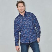 Twinlife Heren corduroy allover print - Overhemden - Wasbaar - Ademend - Blauw - 4XL