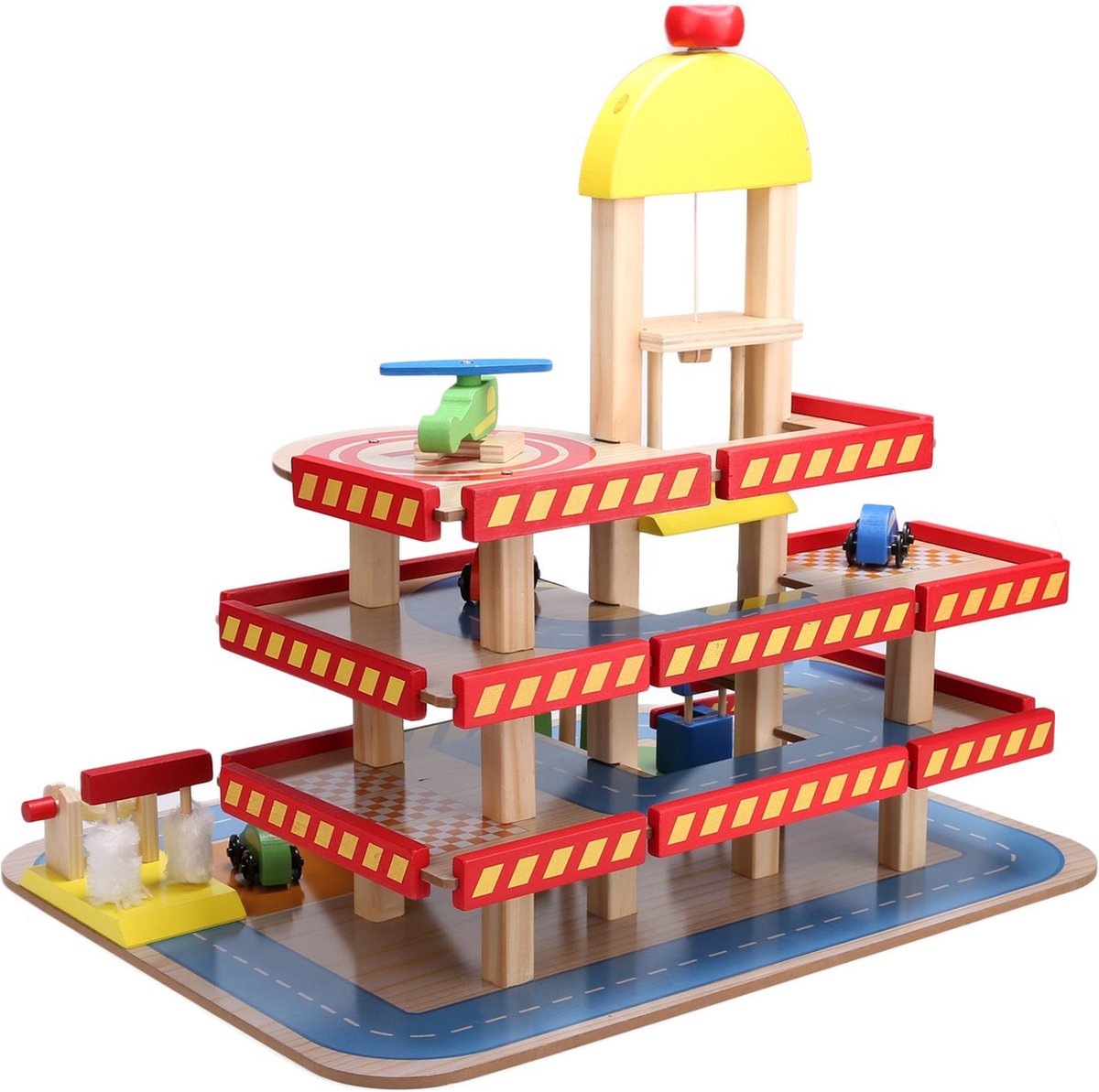 Speelgoed garage - hout - met lift en auto's - 50x39,5x47 cm