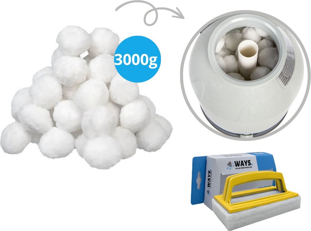 Comfortpool - Filterbollen geschikt voor zandfilterpomp(en) - 3000 gram & WAYS scrubborstel