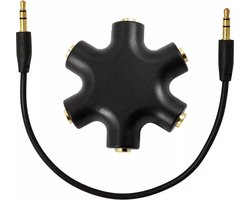 VIKEFON - Premium Audio Splitter - Aux Splitter - Koptelefoon Splitter - 6 Ingangen - 3.5mm - Zwart