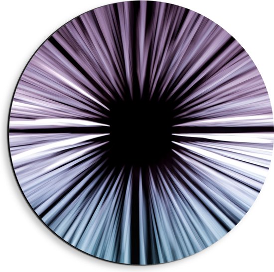 Dibond Muurcirkel - Abstracte Strepen in Paars en Blauw tegen Zwart Doek - 40x40 cm Foto op Aluminium Muurcirkel (met ophangsysteem)