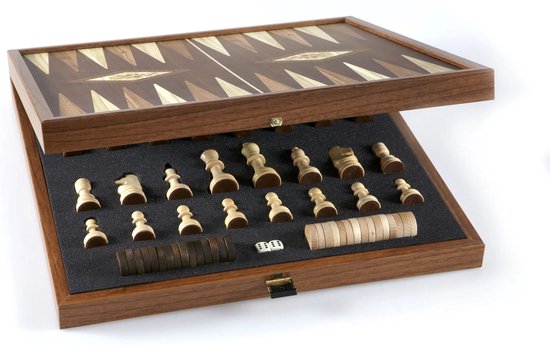 Thumbnail van een extra afbeelding van het spel Manopoulos - Schaken & backgammon - 2-in-1 combo - 41x41 cm
