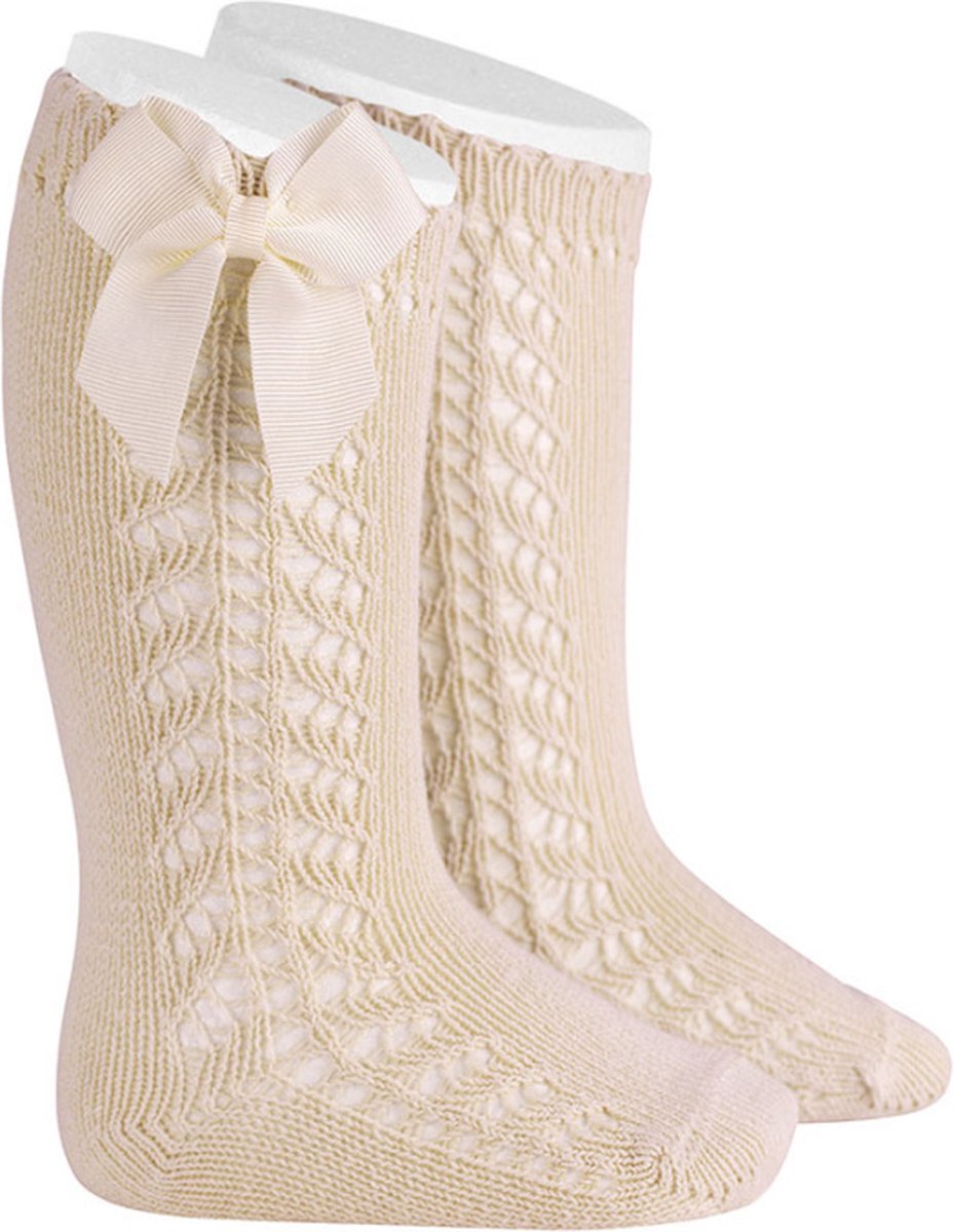 Cóndor Kniekous Side Openwork Met Strik | 2599/2 | Linen/Beige | 6-12 mnd | Maat 0