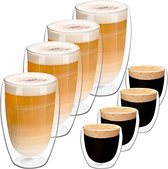 Dubbelwandige latte macchiato-glazen, koffieglas, theeglazen - mokkakopjes , Koffiekopjes , espressokopjes - kopjes - Cappuccino kopjes Set 8 4 x 400/80 ml
