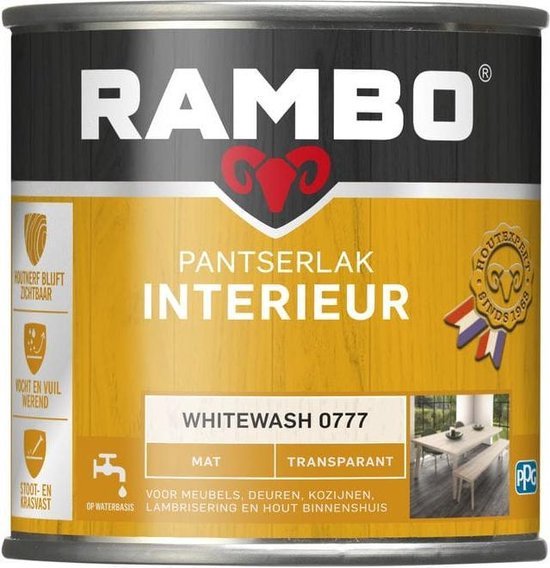 Rambo Pantserlak Interieur - Transparant Mat - Houtnerf Zichtbaar - Whitewash - 1.25L