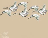 Behang staal Flying Cranes beige