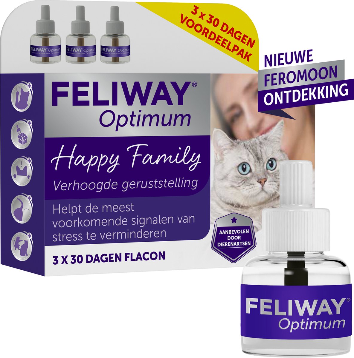 Feliway Optimum - Navulling 3-Pack - 3x flacon 48 ml - Anti-stress Kat - Feliway