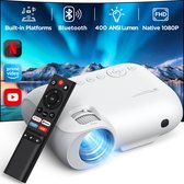 Yoton Y9 Beamer 4K - Native 1080P - 400 ANSI Lumen - Ingebouwde Netflix/Prime Video/YouTube - 5G Wifi en Bluetooth - Mini Beamer met Draagtas - Wit