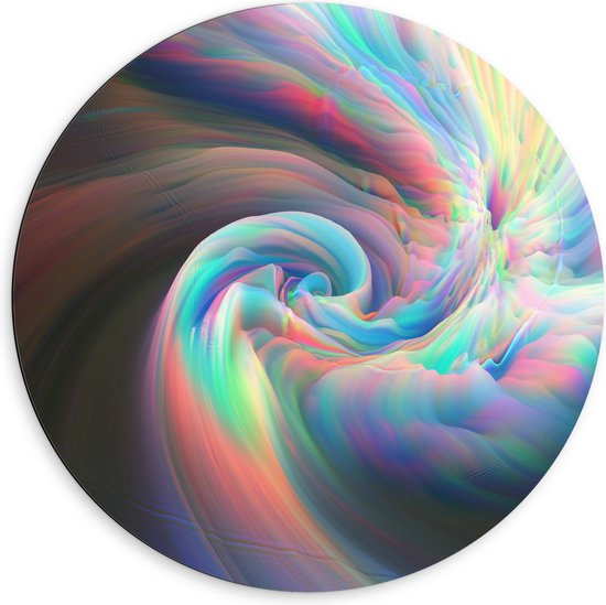 Dibond Muurcirkel - Golven in Mix van Regenboogkleuren - 60x60 cm Foto op Aluminium Muurcirkel (met ophangsysteem)