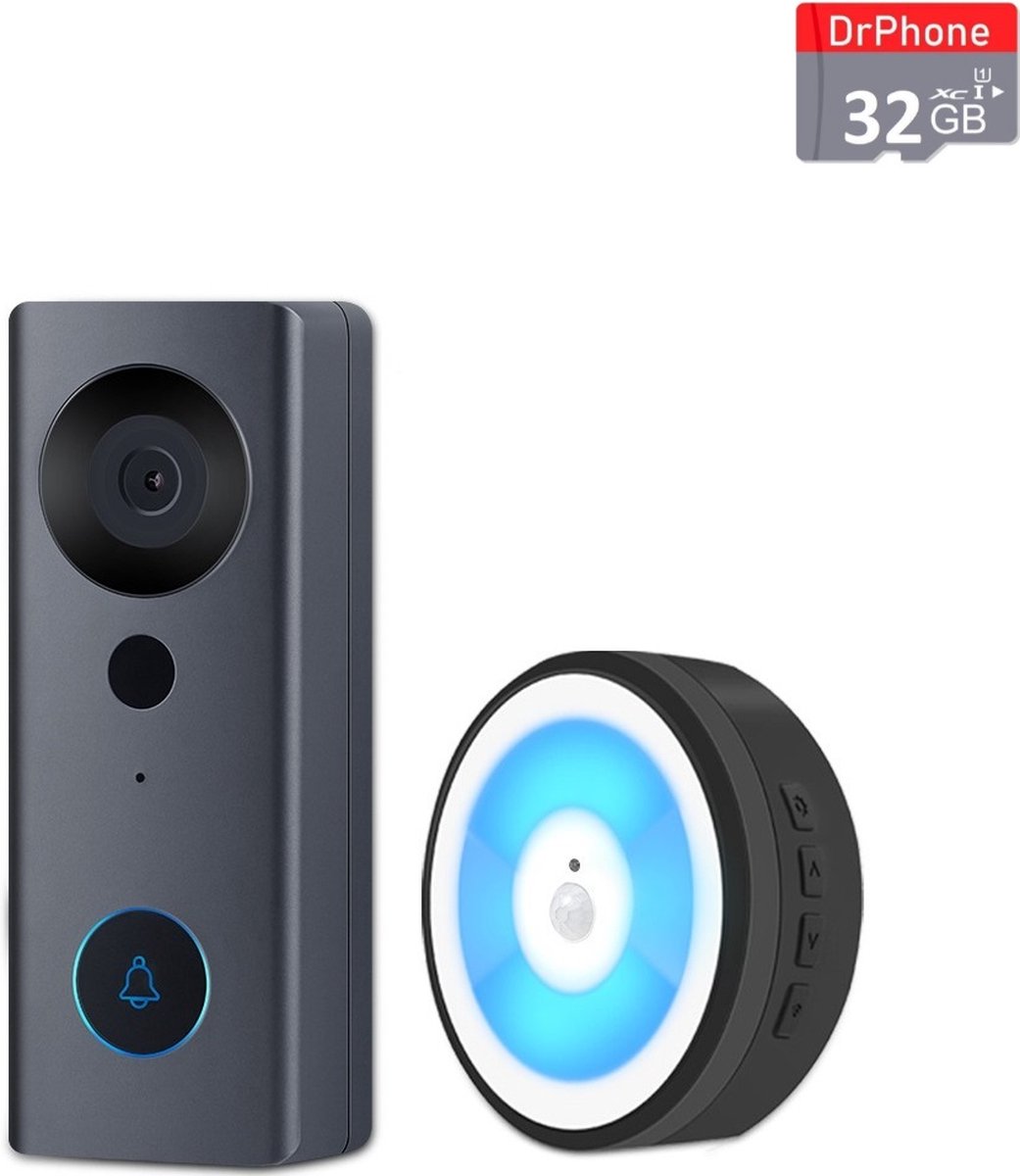 DrPhone LM6-B – Camera Deurbel Met Binnen bel En SD-Kaart (32GB) - Camera Deurbel Met Alexa & Google Assistant – Camera Deurbel Met Mobiele App – Zwart