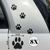 Hondenpootjes stickers  - Zwart -  Autosticker - 8 stuks - 5 cm x 5 cm – hondenpootjes – honden stickers -