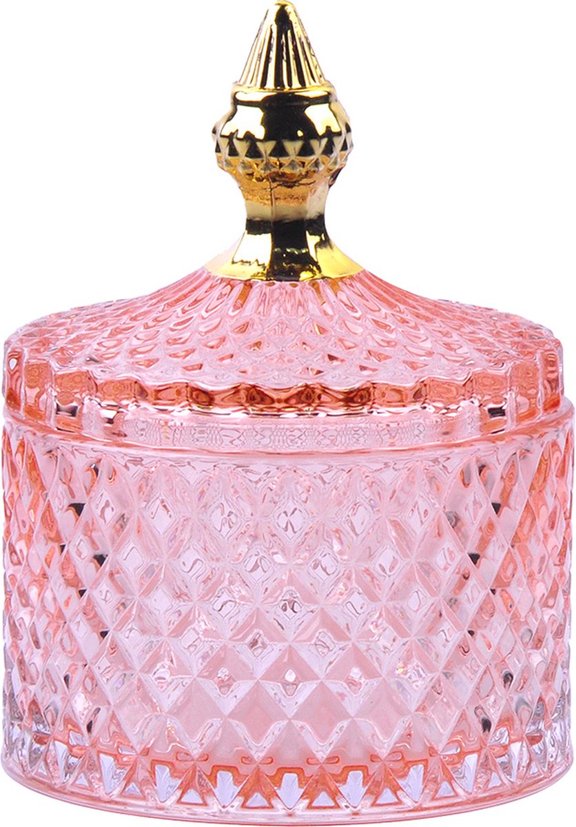 Clayre & Eef Glazen potje Ø 11x15 cm Roze Glas Potje met deksel
