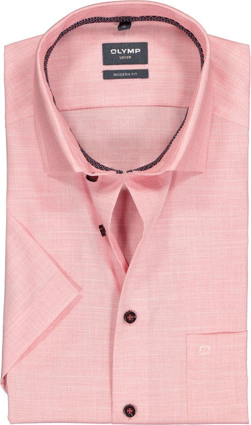 OLYMP modern fit overhemd - korte mouw - structuur - roze (contrast) - Strijkvrij - Boordmaat:
