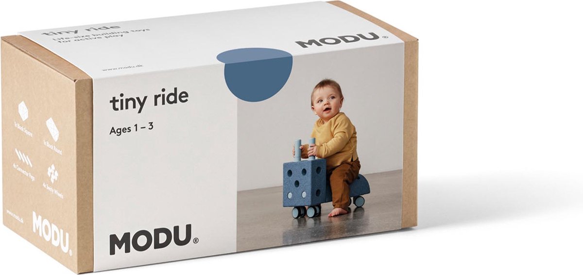 Modu Activity toy Tiny Ride - Loopwagen baby - Looptrainer - Loopstoeltje - Blokken - Open Ended play - Deep Blue / Sky Blue – foto 2