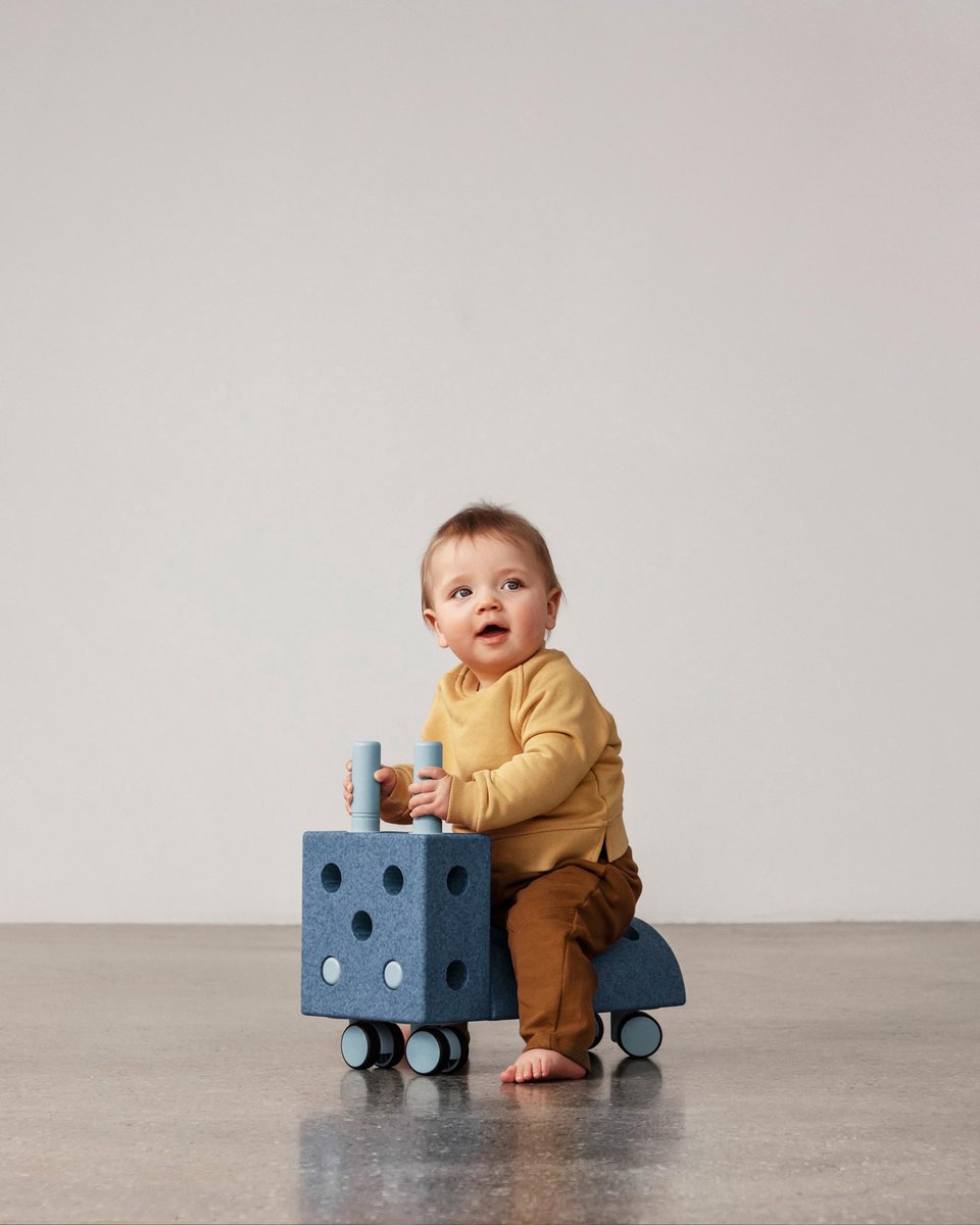 Modu Activity toy Tiny Ride - Loopwagen baby - Looptrainer - Loopstoeltje - Blokken - Open Ended play - Deep Blue / Sky Blue – foto 3