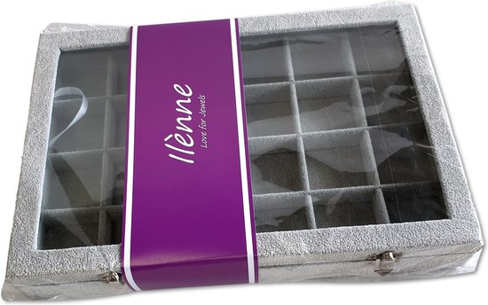 Ilènne - Sieradendoos - 24 vakken - Grijs velours - met deksel