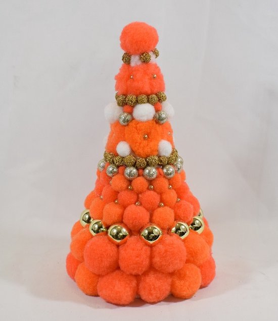 ZoeZo Design - kerstboom - alternatieve kerstboom - kleine kerstboom - kerstversiering - kerstdecoratie - oranje - goud - Hoogte 28 cm - Ø 20 cm - kunststof - wol -