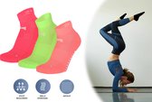 Comfort Essentials - Antislip Sokken Dames - Yoga Sokken Antislip Dames - Unisex - 3 Paar - Neon Kleuren - Maat 39-42 - Huissokken - Pilates Sokken - Sportsokken Dames - Gripsokken Voetbal - Grip Socks