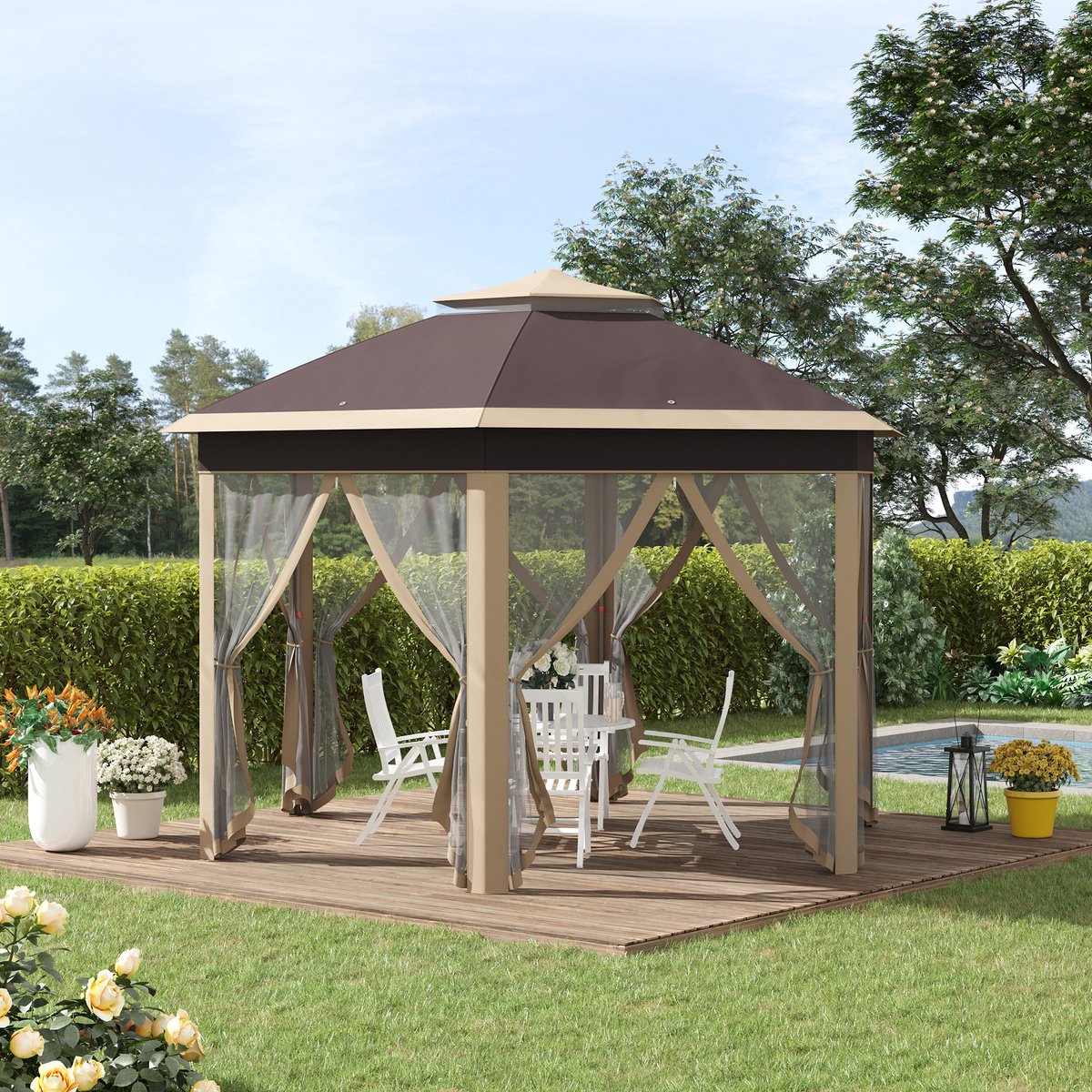 TERRA OUTDOOR - Pavillon L345xL345xH247- Tente de réception résistante aux  intempéries