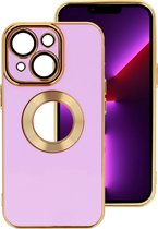 Coque arrière - Convient pour Apple iPhone 14 - Coque arrière avec logo visible - Coque en Siliconen souple - Protection complète de l'objectif de l'appareil photo - Coque de téléphone - Flexible - Unisexe - Or / Violet