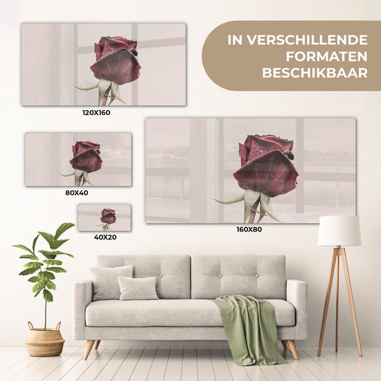 MuchoWow® Peinture sur verre 80x40 cm - Peinture sur verre acrylique - Fleurs - Rouge - Roses - Vert - Photo sur verre - Peintures