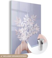 MuchoWow® Peinture sur verre 30x40 cm - Peinture sur verre acrylique - Plantes - Wit - Vase - Violet - Photo sur verre - Peintures