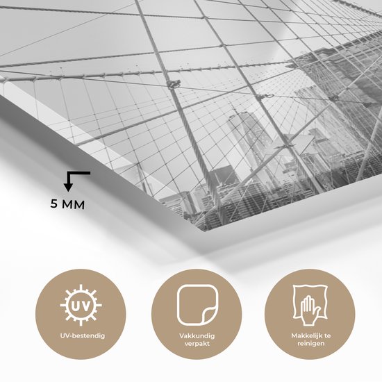 MuchoWow® Peinture sur verre 120x180 cm - Peinture sur verre acrylique - Bridge de Brooklyn - Pont - Architecture - Bâtiment - Photo sur verre - Peintures