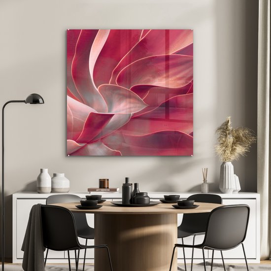 MuchoWow® Peinture sur verre 90x90 cm - Peinture sur verre acrylique - Nature morte - Feuilles - Plante - Rose - Photo sur verre - Peintures