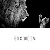 Allernieuwste.nl® Canvas Schilderij Als Deze Kitten Later Groot Is - Katten Leeuw poster - zwart-wit - 60 x 100 cm
