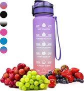 Nimma Motivational Water Bottle - Gourde de 1 litre - Avec marqueurs de temps et filtre à fruits - Rose violet