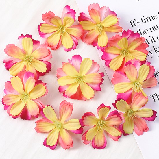 100 Stuks Mini Kunstbloemen – Geel / Roze – 4.5 cm – Decoratie Bloemetjes |  bol