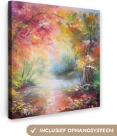 Canvas Schilderij Landschap - Olieverf - Kleurrijk - Natuur - 20x20 cm - Wanddecoratie