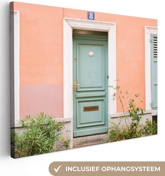 Tableau toile Paris - Porte - Pastel - Architecture - 80x60 cm - Décoration murale