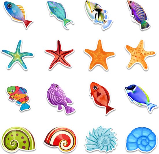 Autocollants Beaux Animaux aquatiques | Mer, coquillages, poissons, méduses, sous l'eau | Mélange d'autocollants pour ordinateur portable, mur, vélo, skateboard, koelkast , etc. | Convient aux enfants