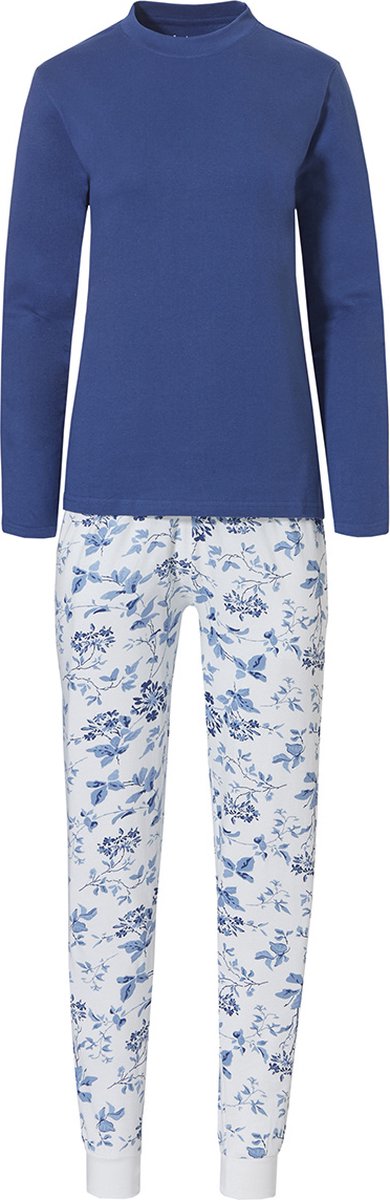 By Louise Dames Pyjama Set Interlock Lange Mouw + Broek Blauw / Wit Blauw, Wit