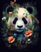 AI - Woondecoratie - Poster - Dieren - Panda - Bloemen en jungle - 3 - 50 x 70 cm