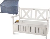 needs&wants® Chesty2 Banc de jardin en bois avec espace de rangement avec couvercle plastique OXFORD 600D - Banc caisson 2 places en bois classique, Banc de parc, pour extérieur avec rangement, 115x58x85 cm, Bois naturel massif, blanc