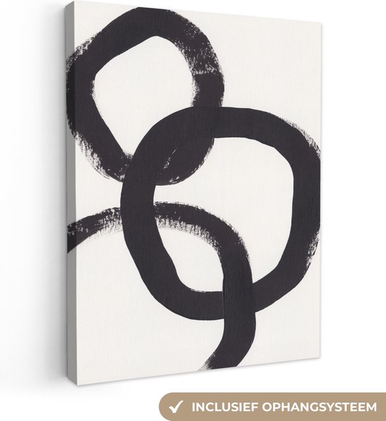 Peinture sur toile Abstrait - Formes - Zwart - Cercles - 60x80 cm - Décoration murale
